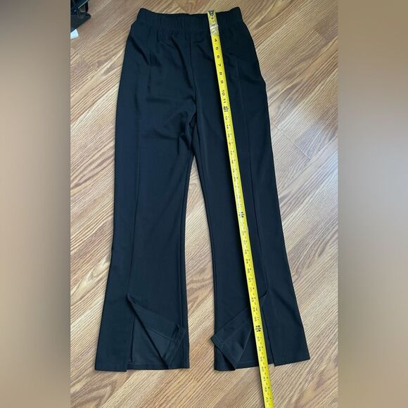 Women's Elastic High Waist Split Hem Flare Leg Long Pants Leggings M Black - Picture 9 of 9